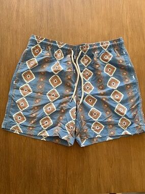 RSQ Blue and Orange Printed Drawstring Swim Shorts